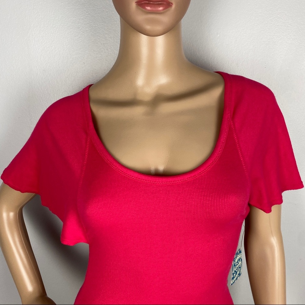 NEW FREE PEOPLE RIBBED FLUTTER SLEEVE BODYSUIT - Picture 4 of 9